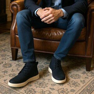 Izod 11 Palmer Men's Chukka Boots Black Leather Round Toe Lace-up Shoes Sneaker